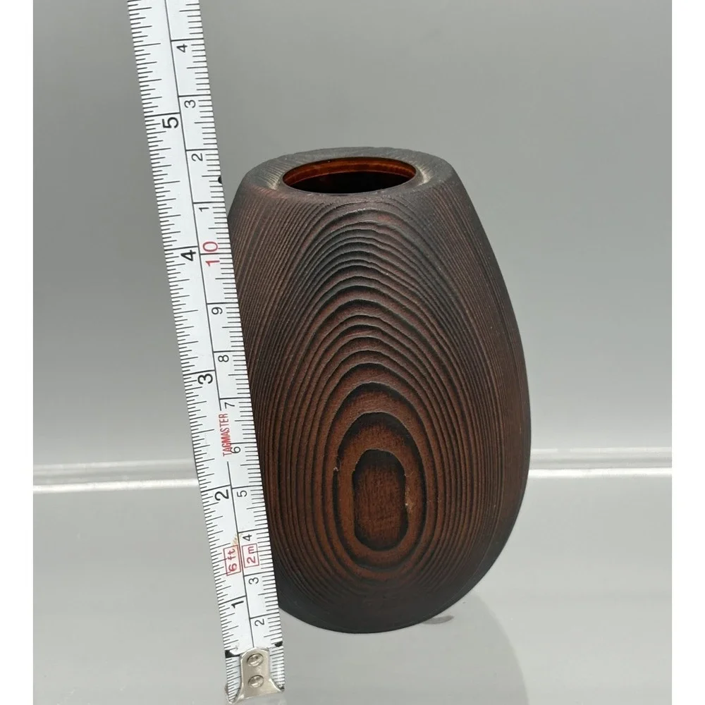 Vintage Hand Carved Wooden Brown Bud Vase Made in California 4.5